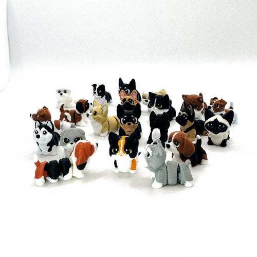 The full Bubzo Paws Series, seventeen poseable dog and cat figures